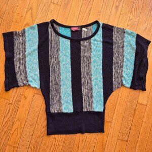 Y2K short sleeve thin sweater blue black Stripes Small SayWhat